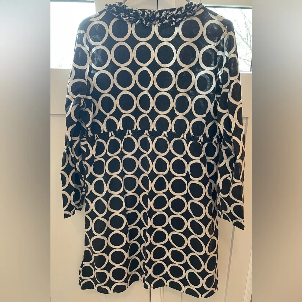 Mud pie Tunic Dress Bag Lady large black white preppy ruffle Mudpie
